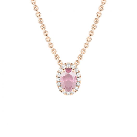 Collier Halo Grace Ovale en Or Rose 18 cts Tourmaline et Diamant 1