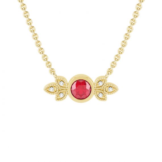 Collier Original Femme Tiana en Or Jaune 18 cts Rubis et Diamant 1