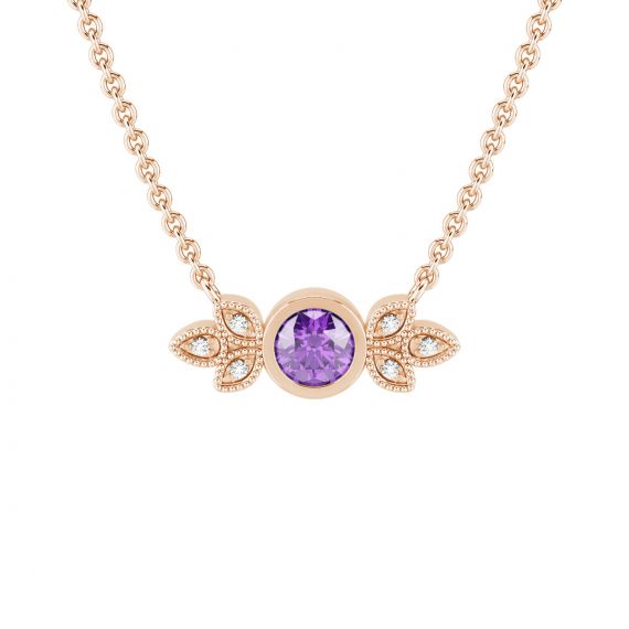 Collier Original Femme Tiana en Or Rose 18 cts Améthyste et Diamant 1