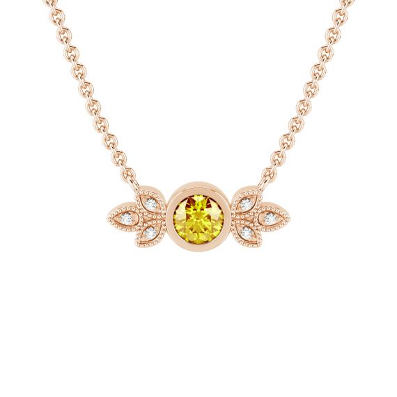 Collier Original Femme Tiana en Or Rose 18 cts Citrine et Diamant 1