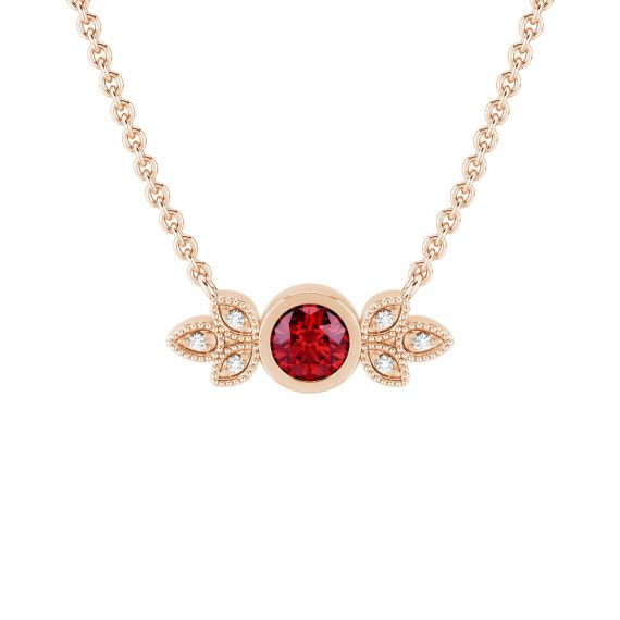 Collier Original Femme Tiana en Or Rose 18 cts Grenat et Diamant 1