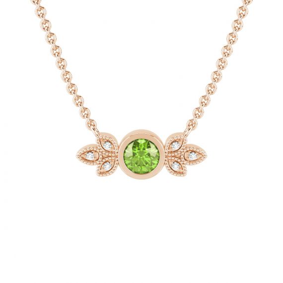 Collier Original Femme Tiana en Or Rose 18 cts Peridot et Diamant 1