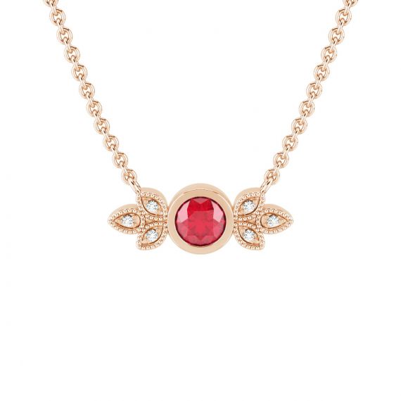 Collier Original Femme Tiana en Or Rose 18 cts Rubis et Diamant 1