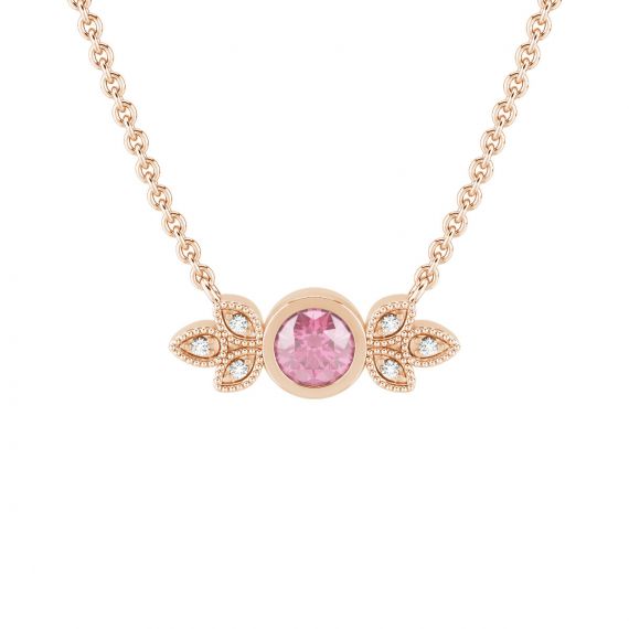 Collier Original Femme Tiana en Or Rose 18 cts Tourmaline et Diamant 1